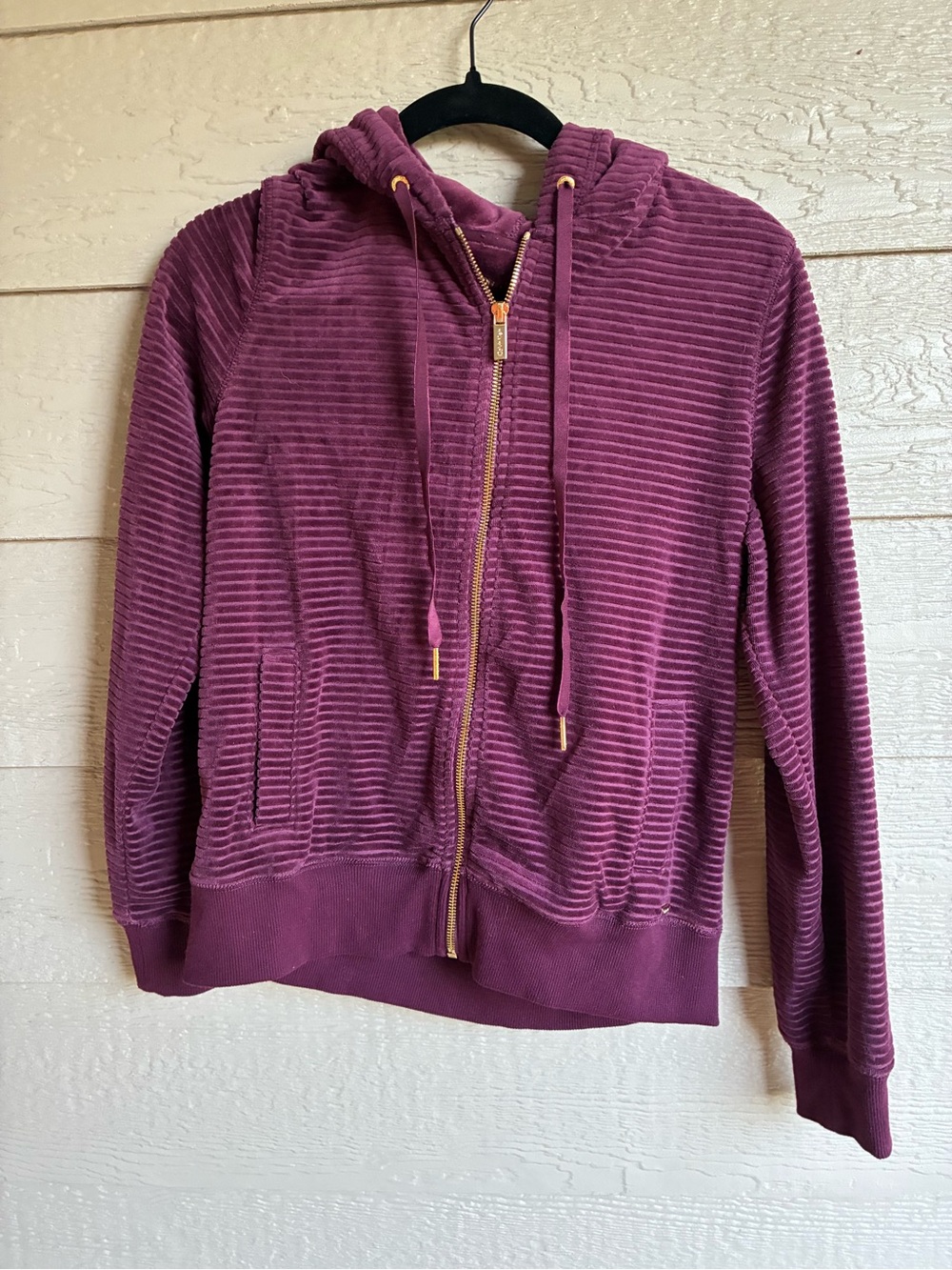 Calvin Klein Plum Velour Zip-Up Hoodie Size S